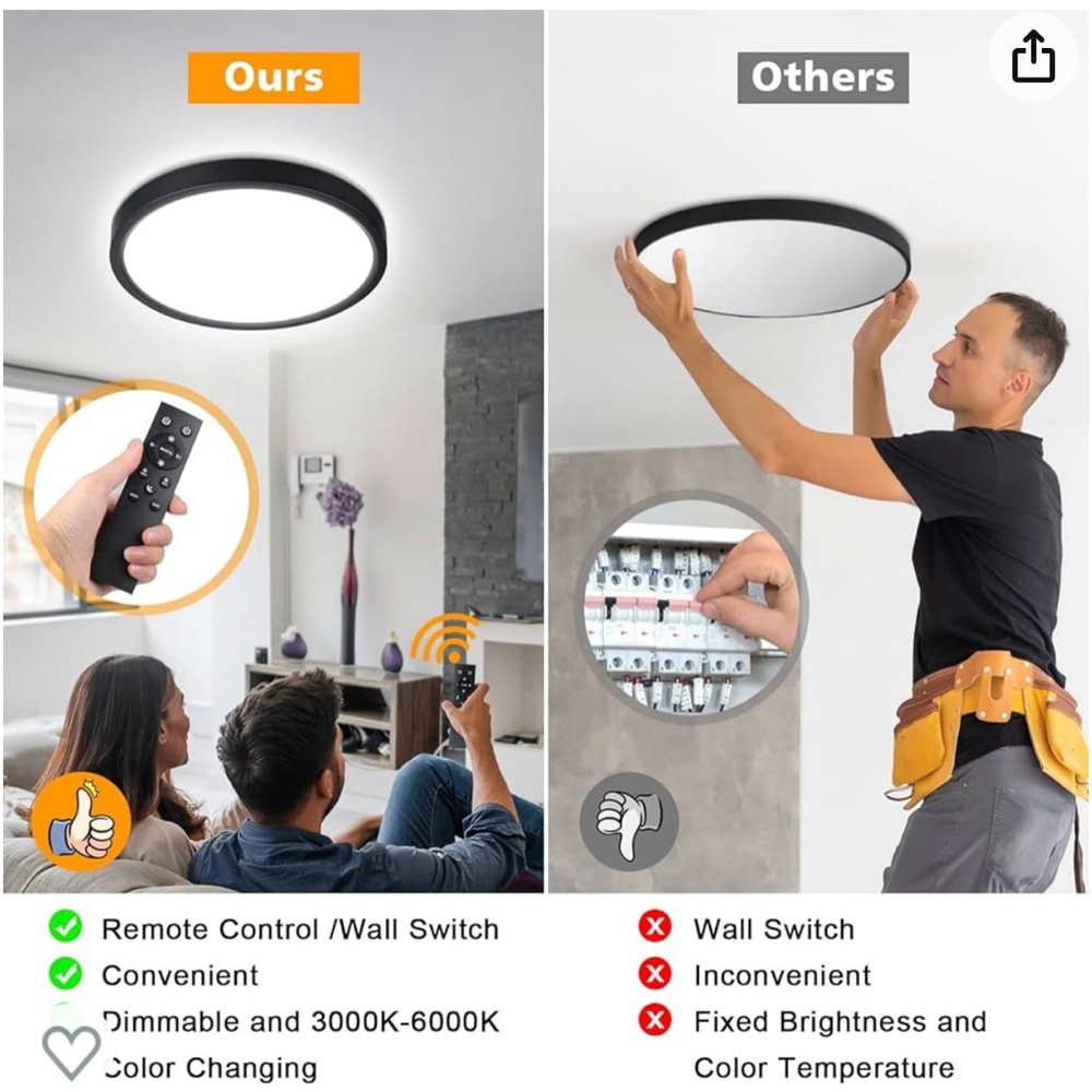 Round Dimmable LED Ceiling Light with Remote Control - Picture 7 of 8